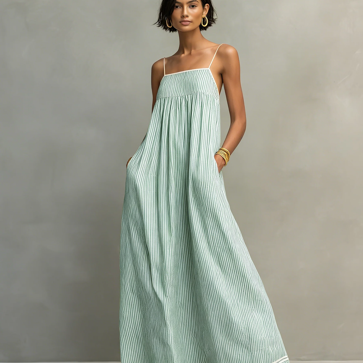 Noelle – Striped Maxi Dress with Contrast Trim