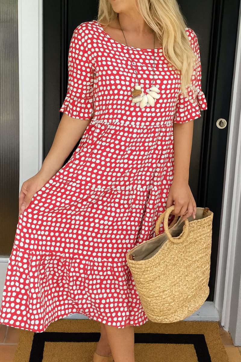 Iris - Elegant Midi Dress with Short Sleeves