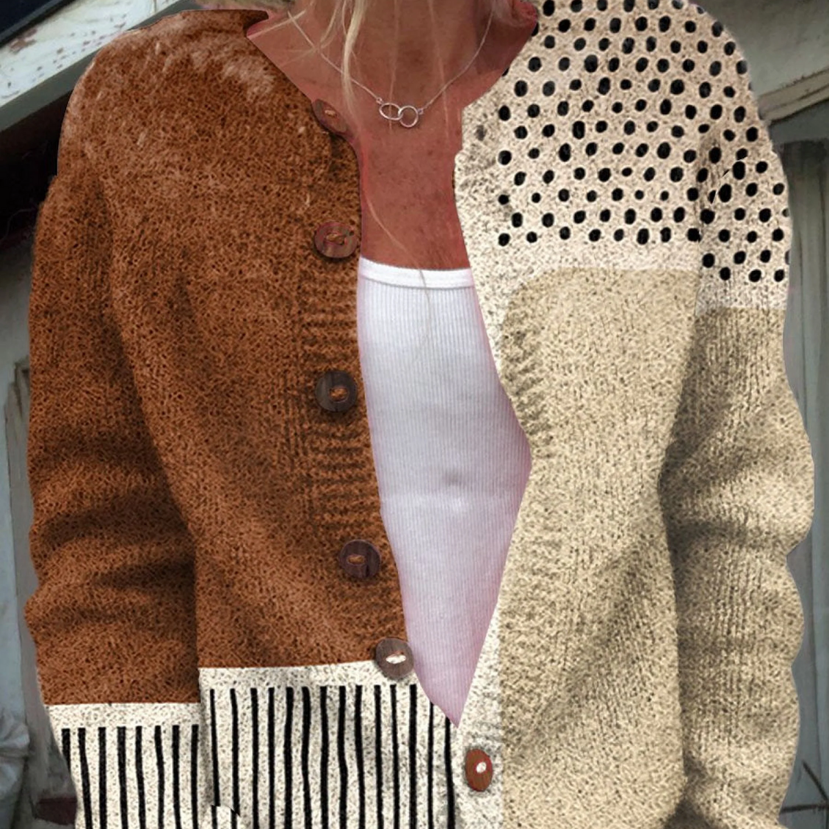 Margery — Colour-Block Button-Front Cardigan