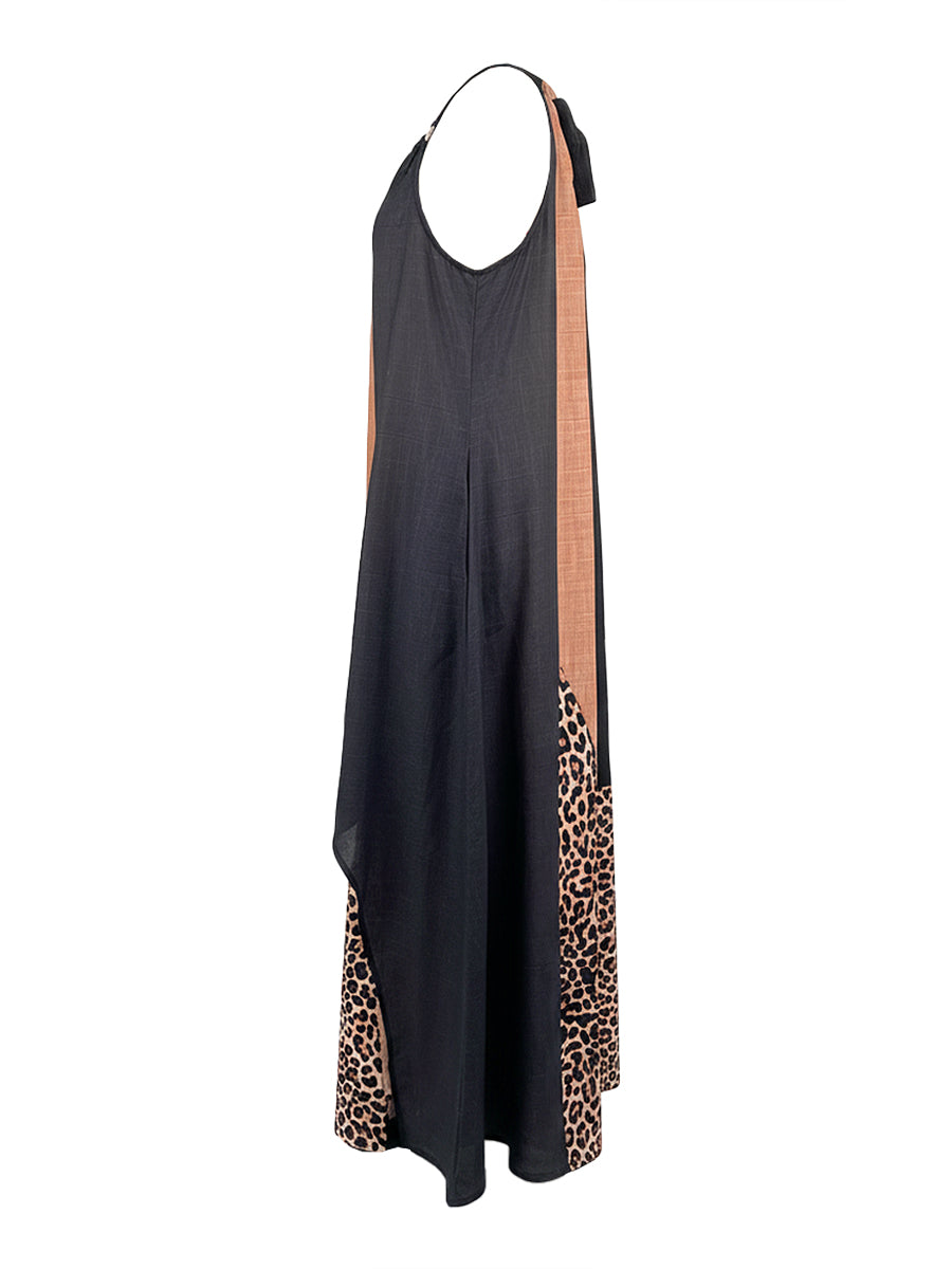 Lucia - Maxi Halter Dress with Leopard Print and Asymmetric Inserts