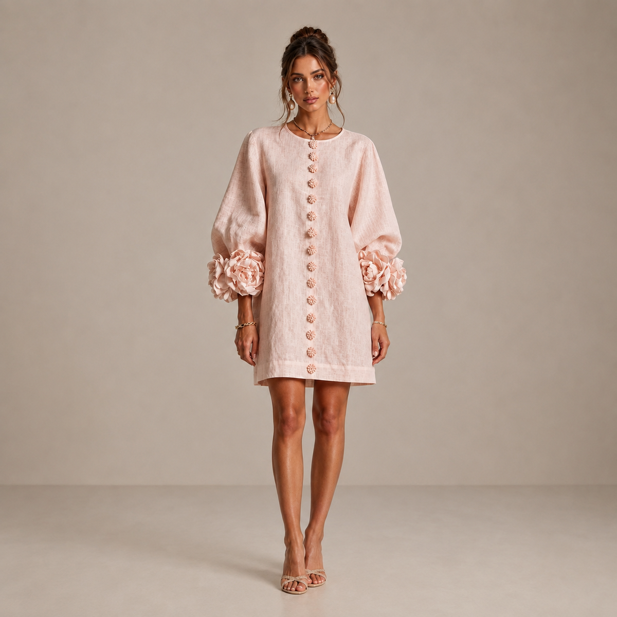 Alessia – Linen-Look Mini Dress with Puff Sleeves