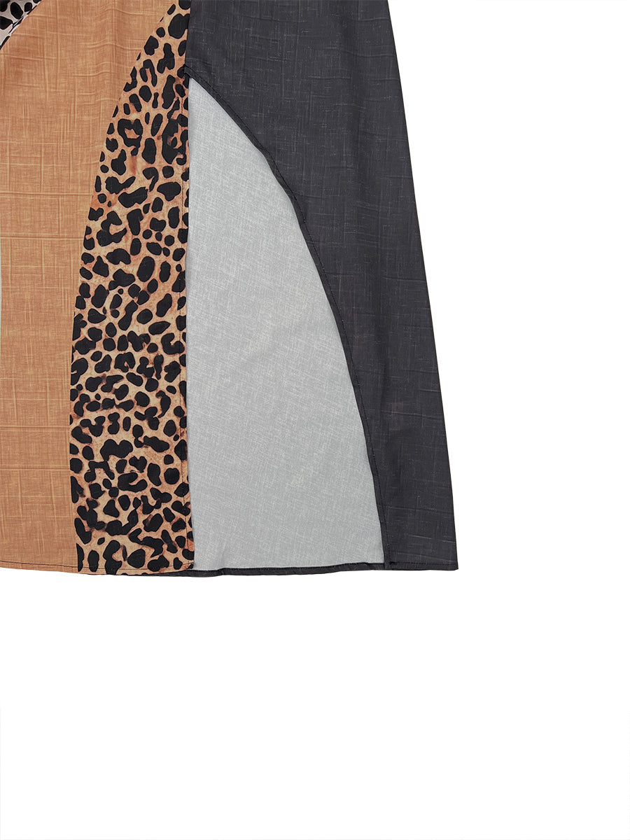 Lucia - Maxi Halter Dress with Leopard Print and Asymmetric Inserts
