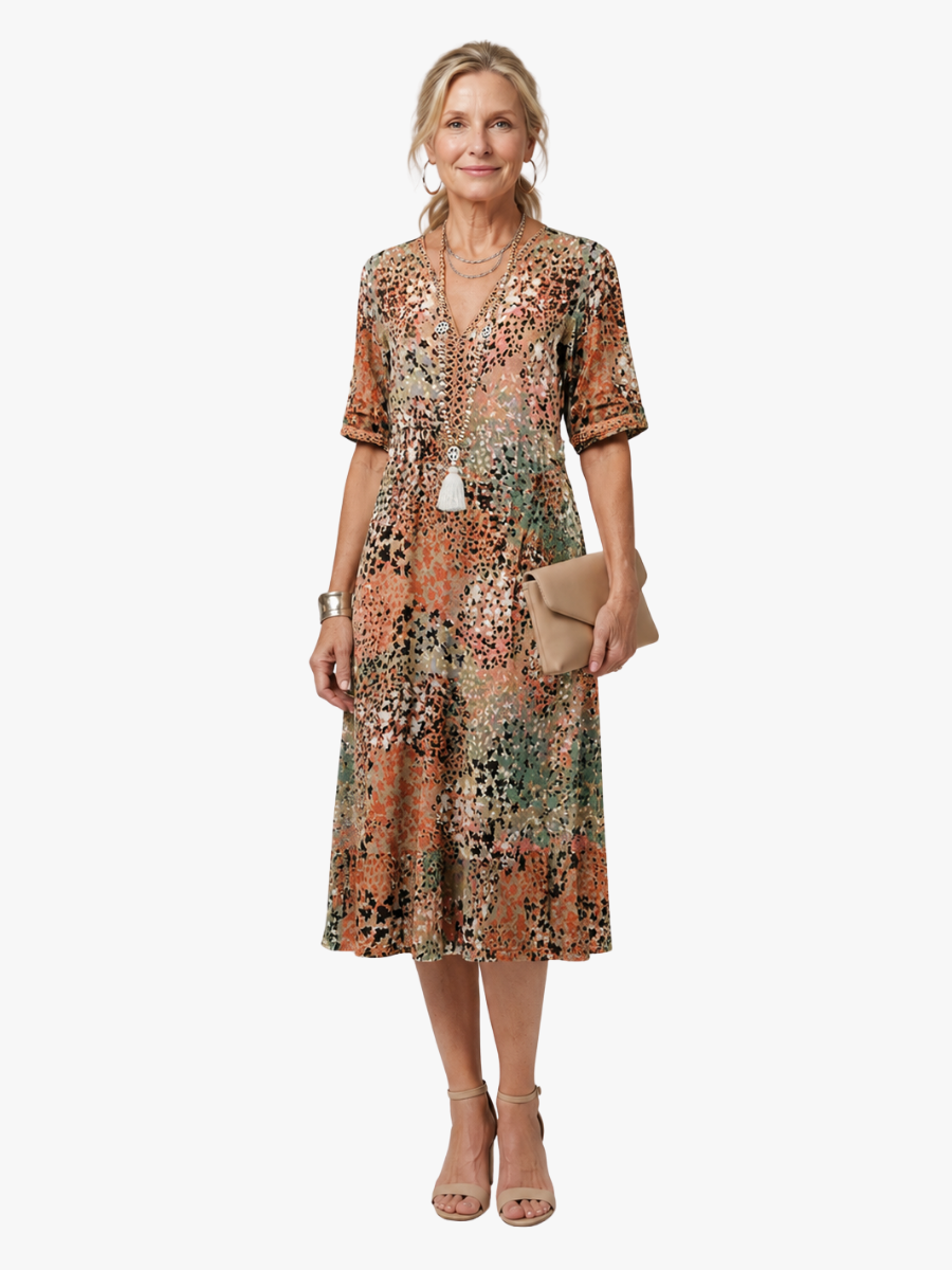 Adeline - V-Neck Printed Midi Dress