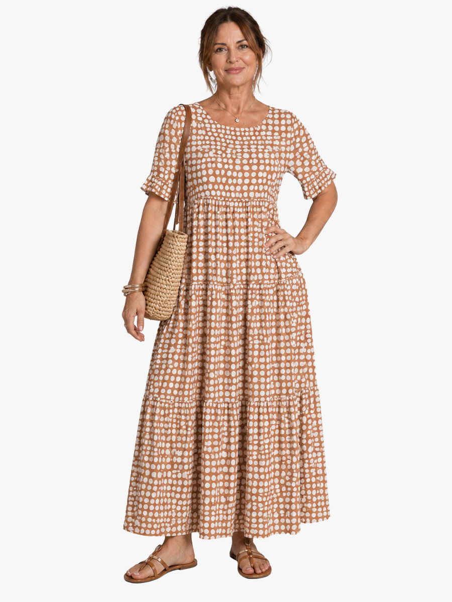 Iris - Elegant Midi Dress with Short Sleeves