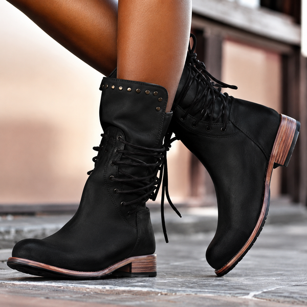 Nova – Cross-Tied Biker Ankle Boots