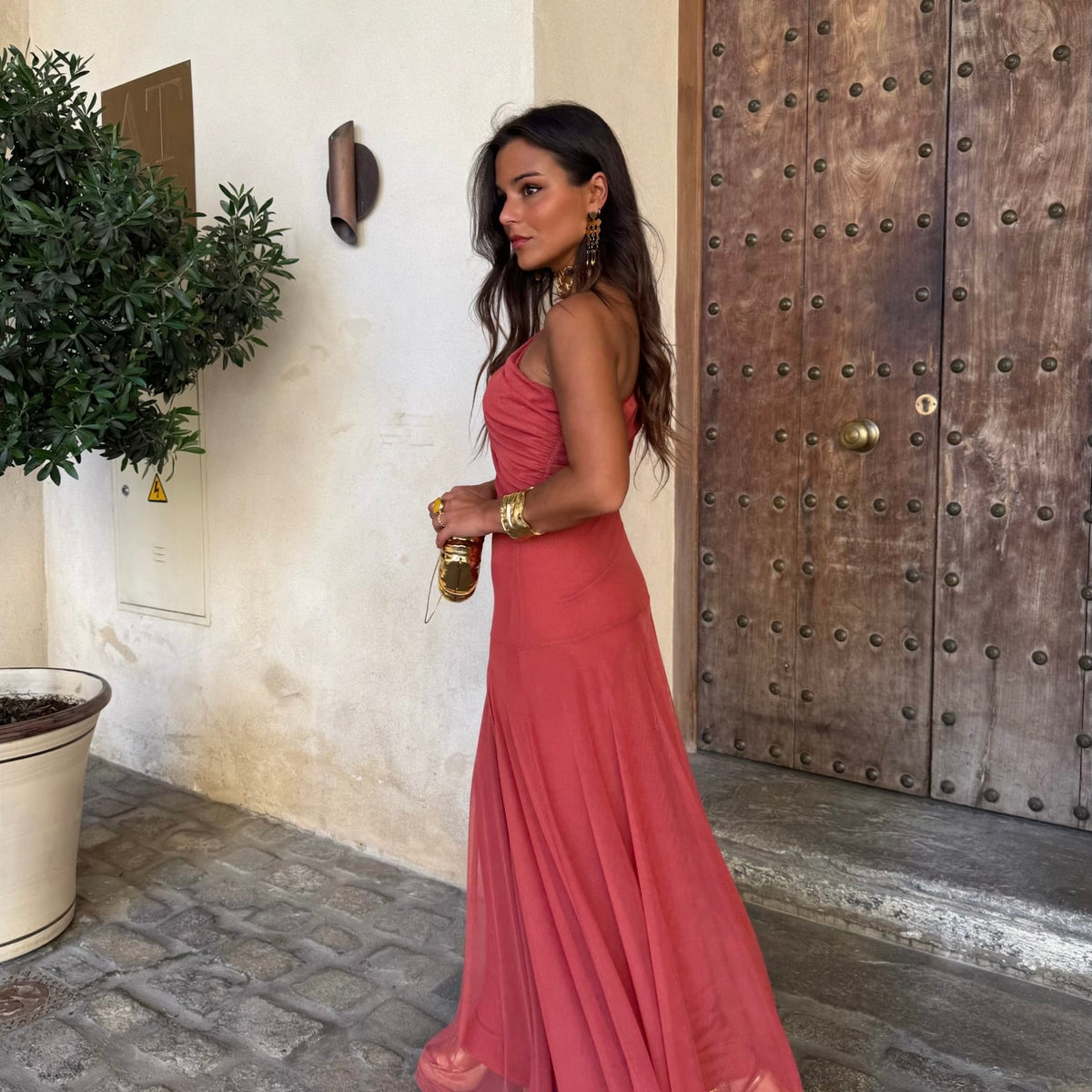 Marisol – Off-Shoulder Draped Tulle Maxi Dress