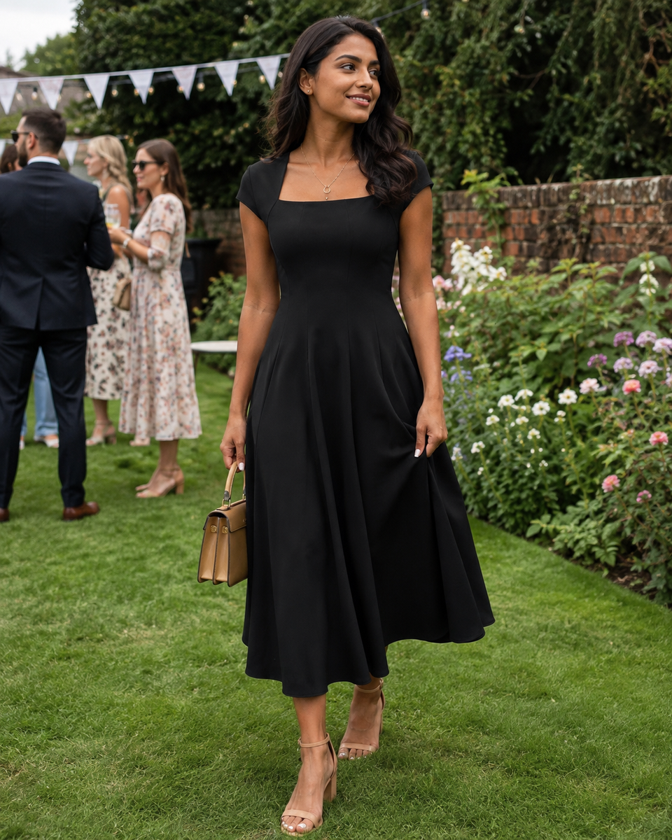 Laura - Square-Neck A-Line Midi Dress
