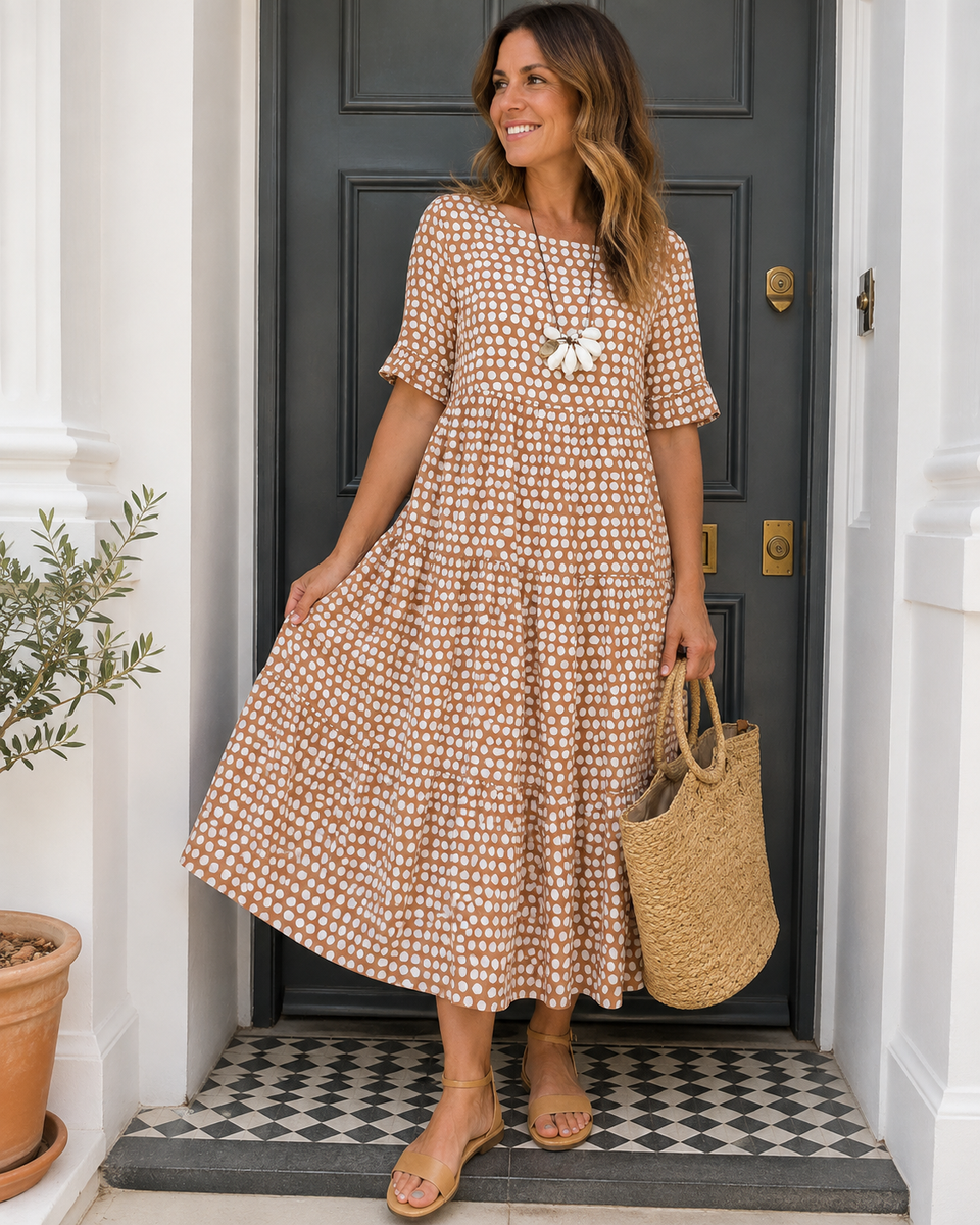 Iris - Elegant Midi Dress with Short Sleeves