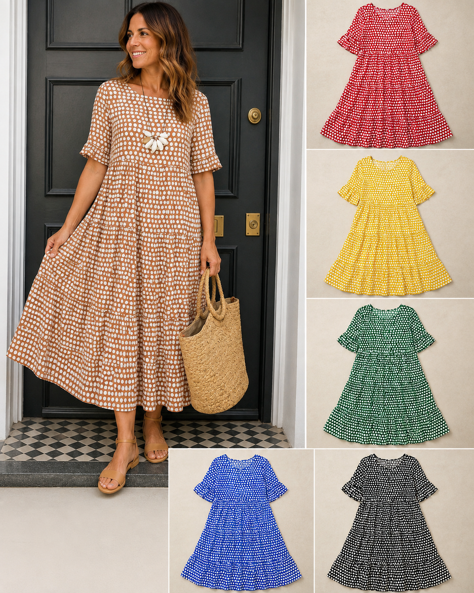 Iris - Elegant Midi Dress with Short Sleeves