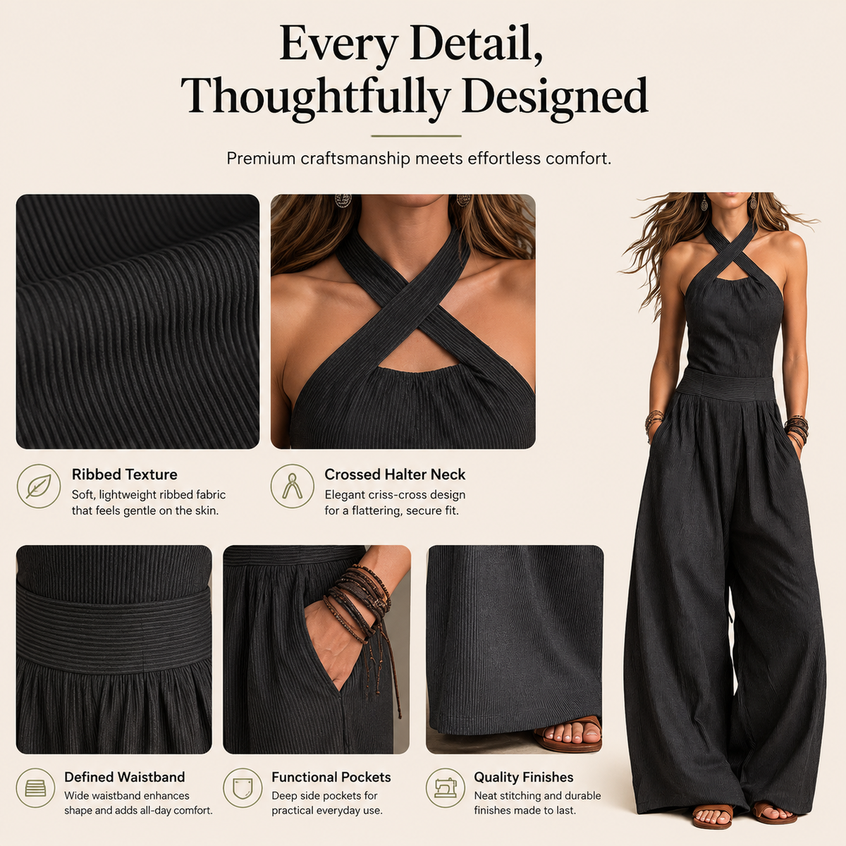 Valentina - Elegant Crossover Neckline Jumpsuit