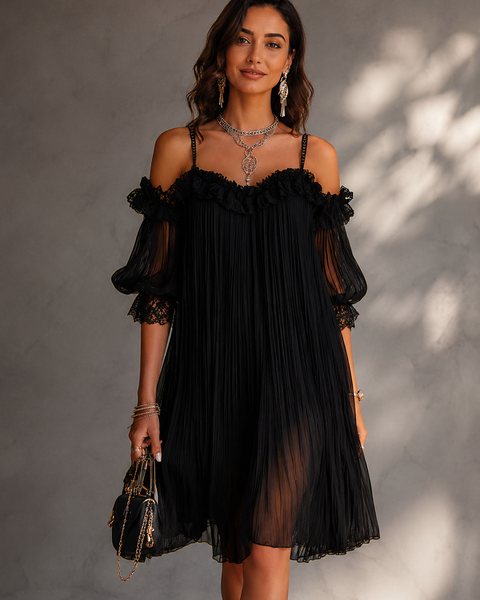 Violette Pleated Black Dress — Lace and Elegance