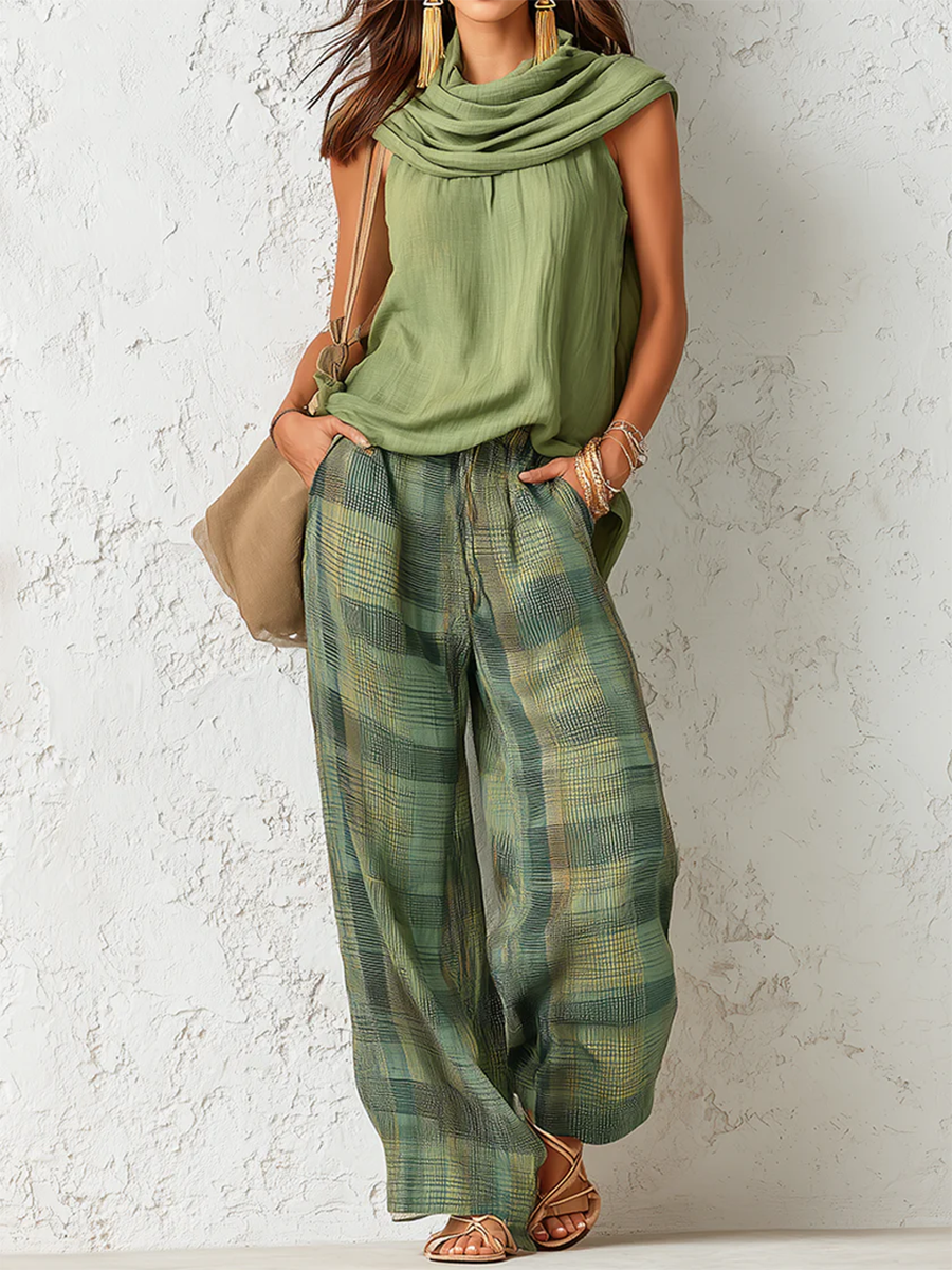 Bruna – Draped Top & Wide-Leg Trousers Set