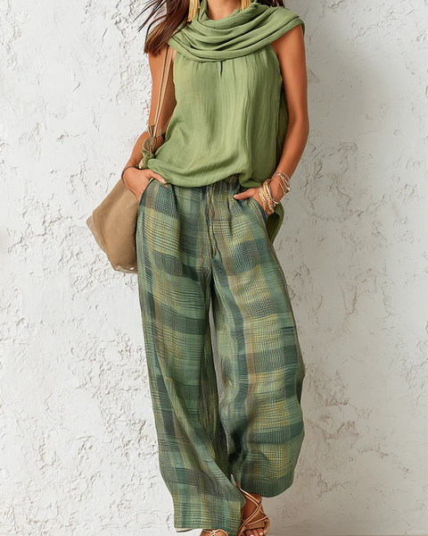 Bruna – Draped Top & Wide-Leg Trousers Set