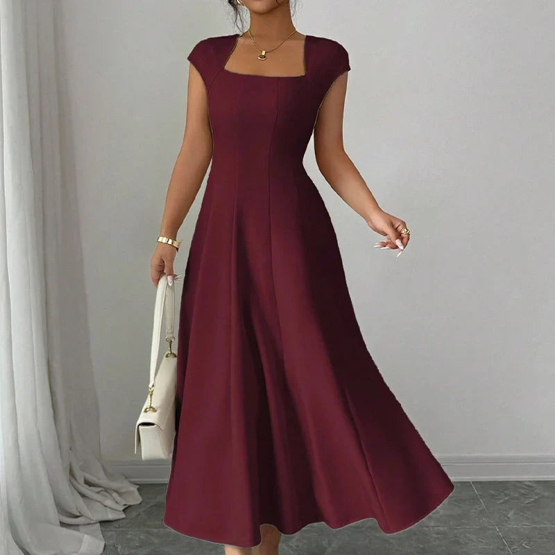Laura - Square-Neck A-Line Midi Dress