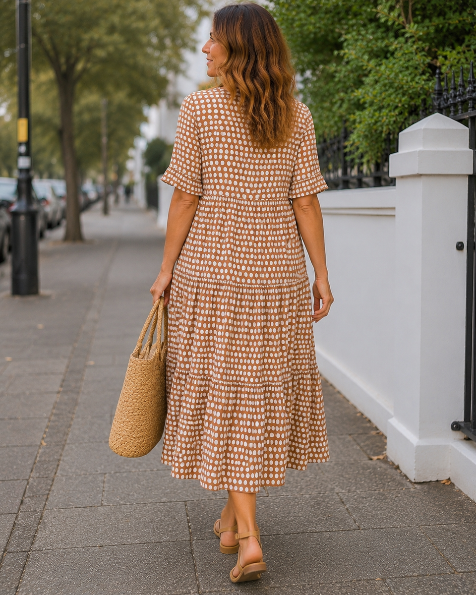 Iris - Elegant Midi Dress with Short Sleeves